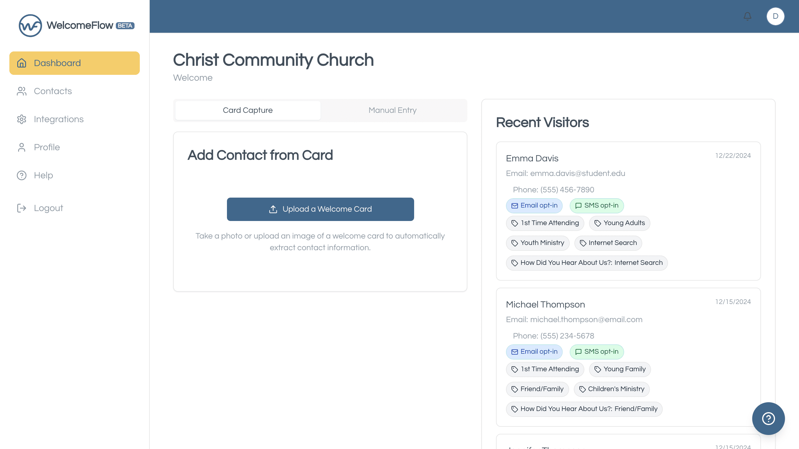 Welcome Flow Dashboard - Complete visitor management platform